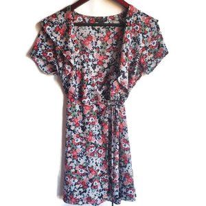 Top Shop Dress Womens True Wrap Around Tie Mini Floral Ruffle 6